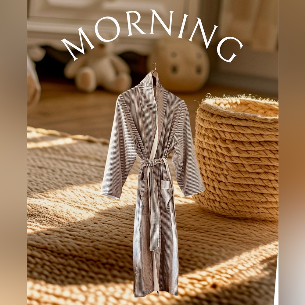 Charleston Harbor Resort & Marina Striped Robe | Gray & White | OS | Preowned